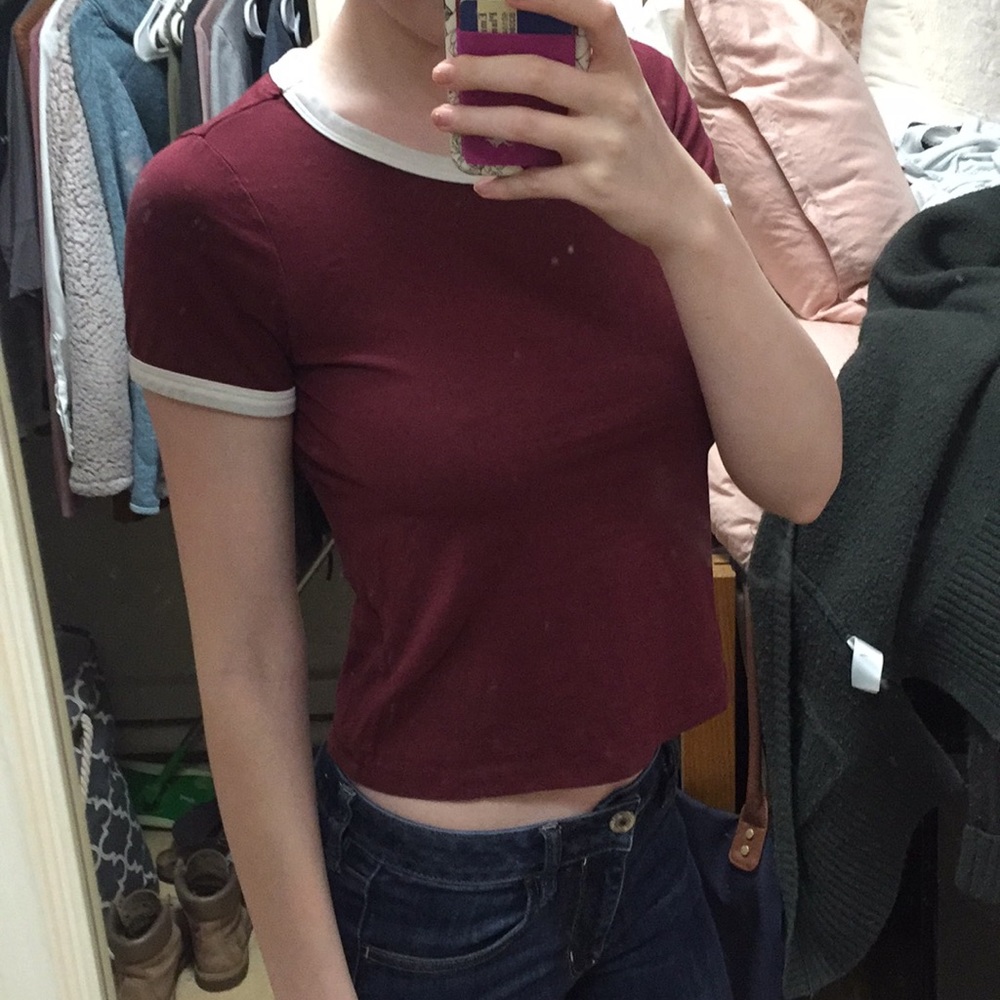 Maroon Cropped Ringer Tee - Picture 2 of 3